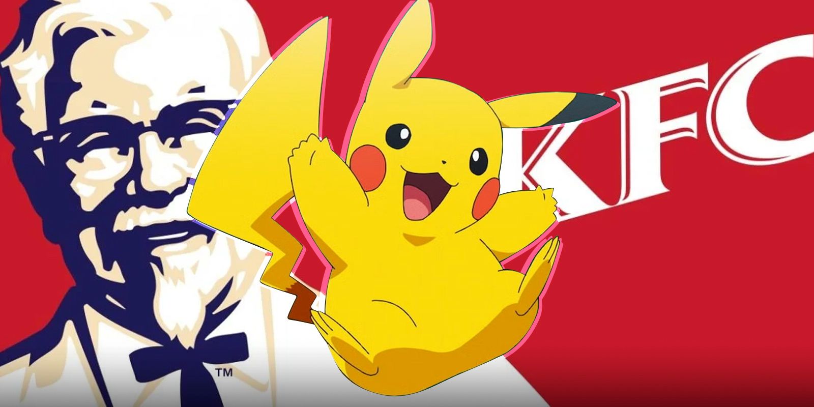 Pikachu from Pokemon with the official KFC logo