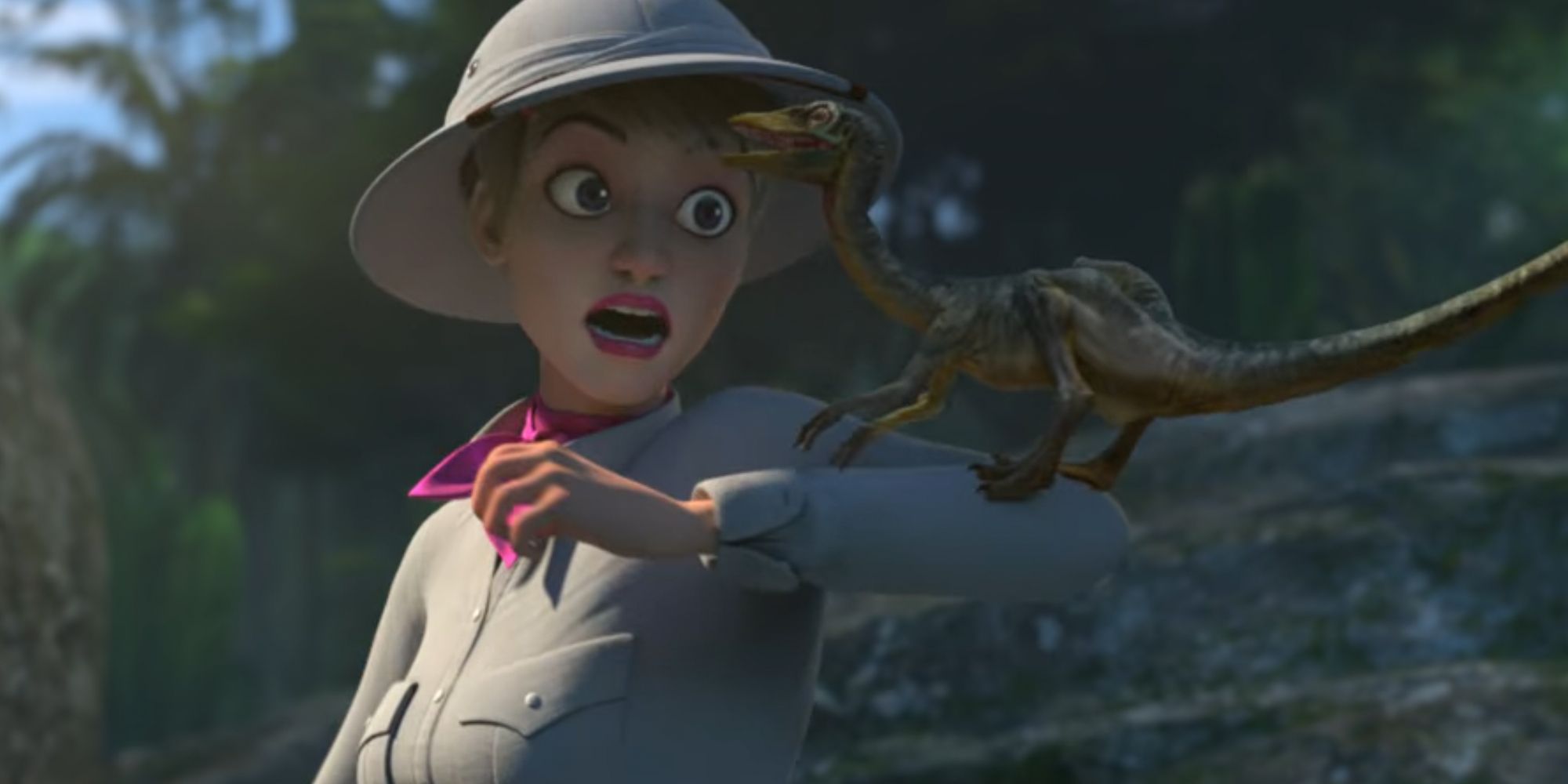 Tiff is attacked by a dinosaur in Camp Cretaceous