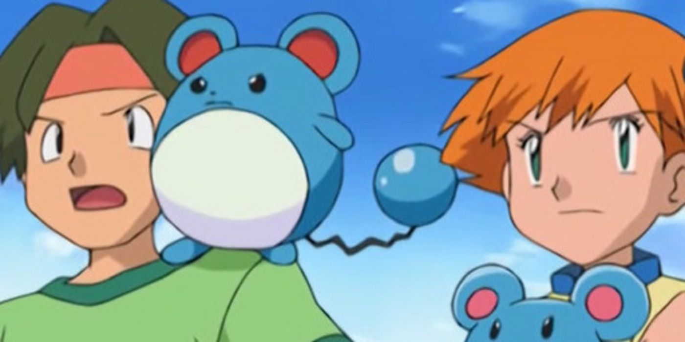 Tracey, Misty, Marill, and Azurill all with angry expressions.