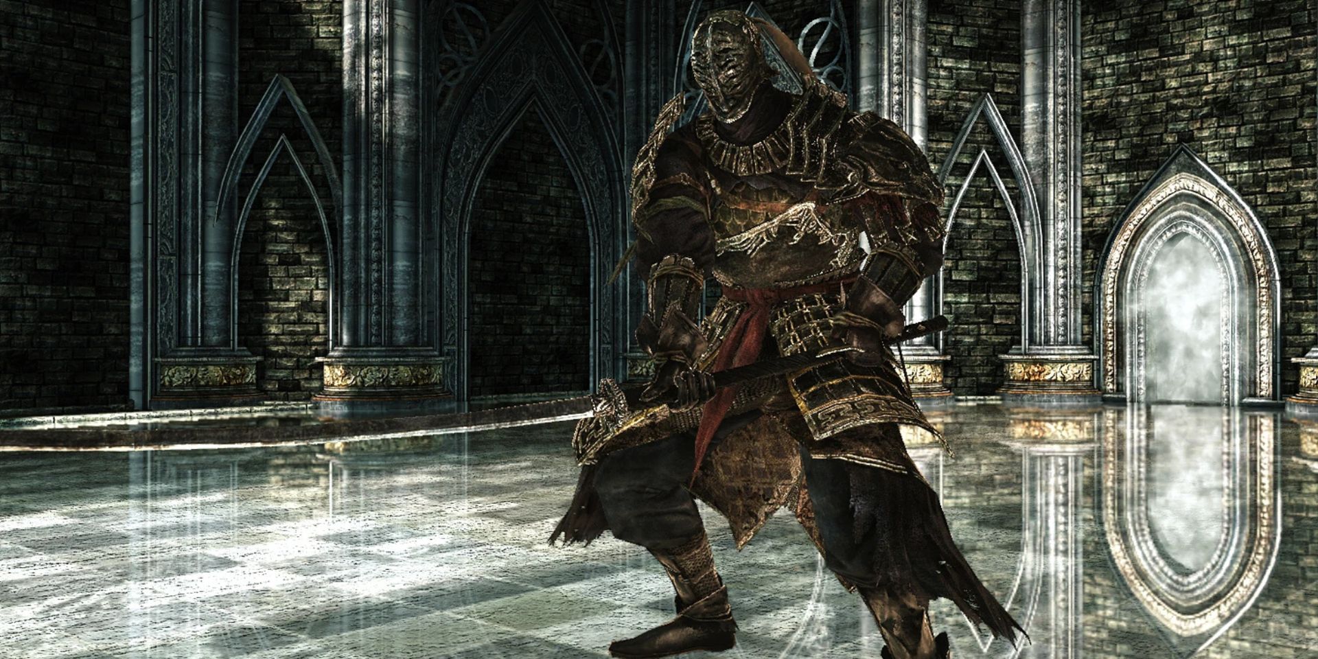 Sir Alonne se prepara para a batalha em Dark Souls II.