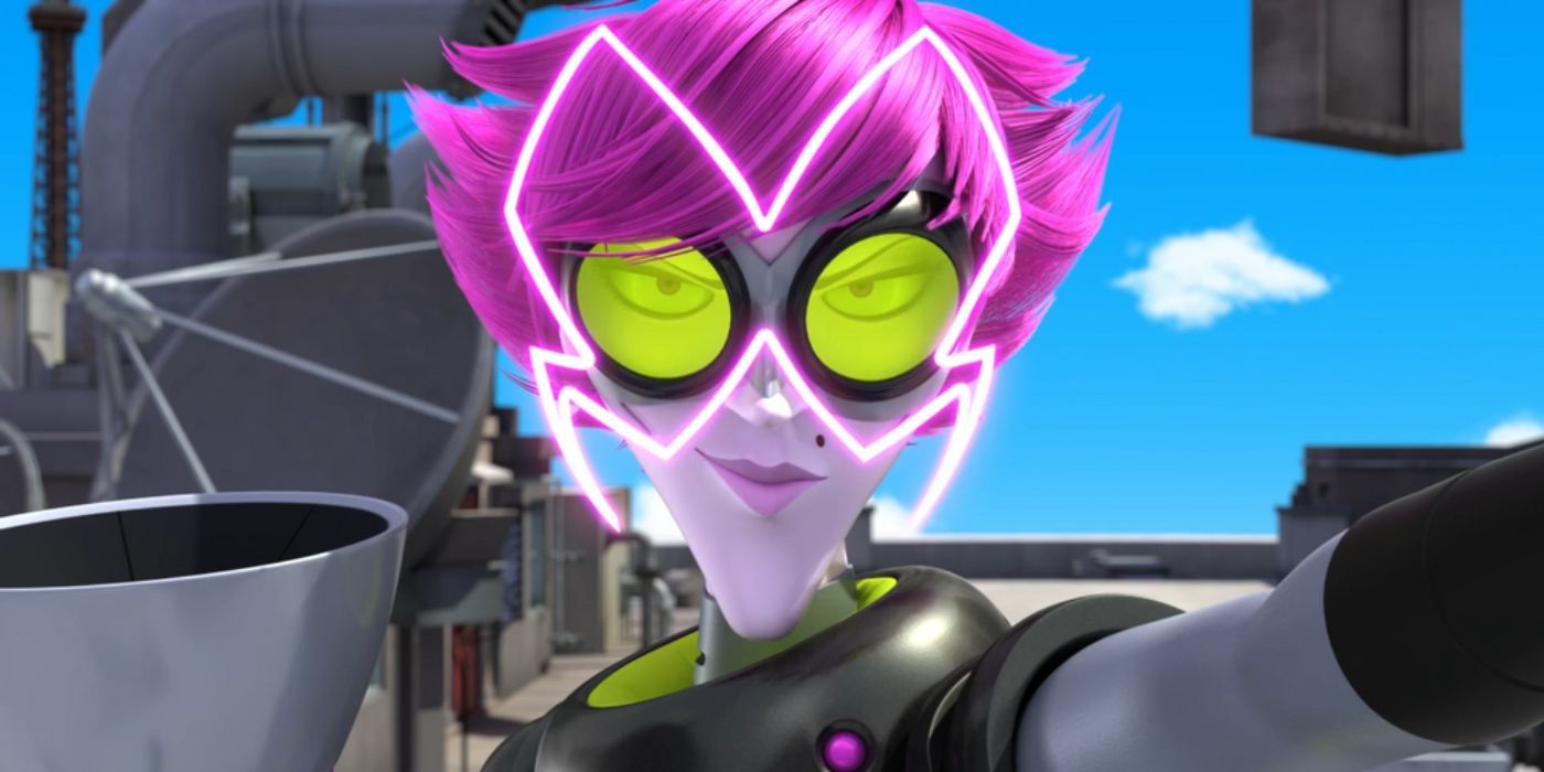 Kwamibuster luciendo amenazante con una máscara akuma en su rostro de Miraculous: Tales of Ladybug & Cat Noir.