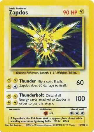 Zapdos lv. 64 en el juego de cartas de negociación de Pokémon.