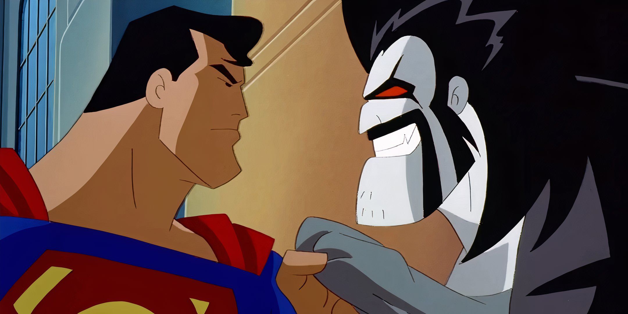Superman agarra a Lobo en un episodio de Superman: La Serie Animada "El Hombre Principal"