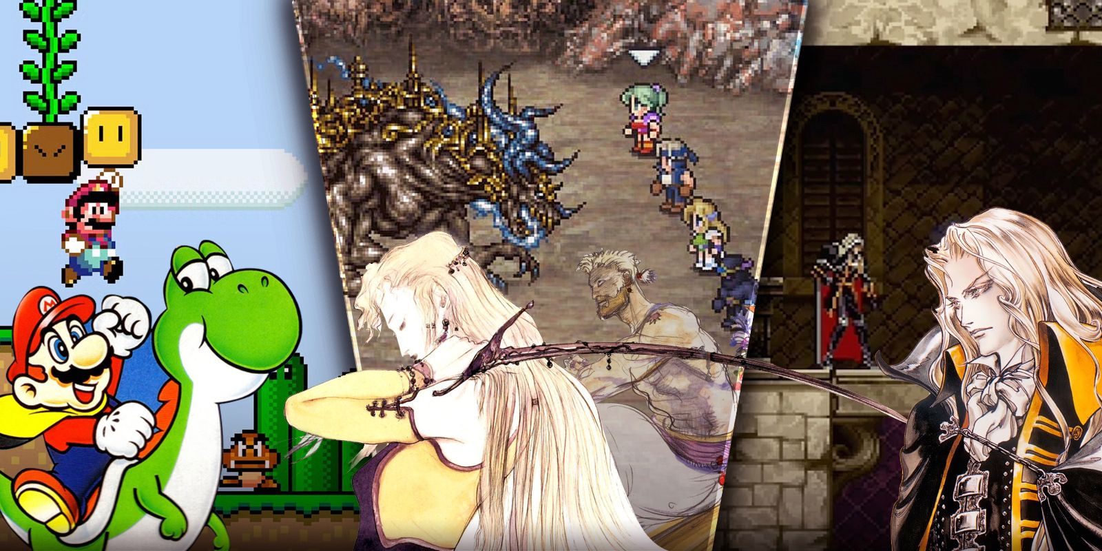 10-Best-Retro-Games-of-All-Time,-Ranked, featuring Final Fantasy 6, Super Mario World, and Castlevania: Symphony of the Night