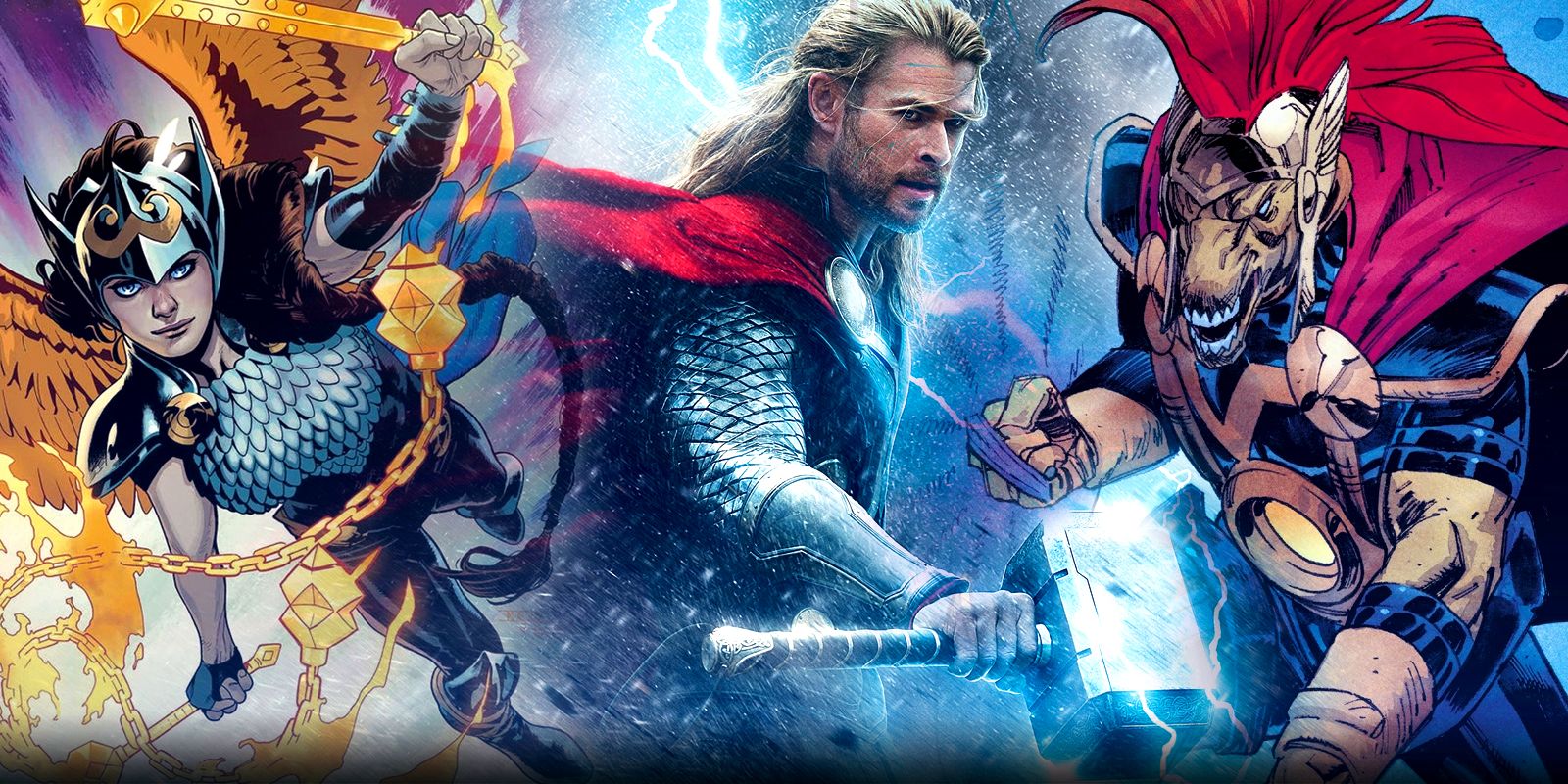 10-Best-Thor-Variants-Who-Could-Be-In-Avengers-Secret-Wars featuring live-action Thor with Jane Foster/Valkyrie, and Beta Ray Bill