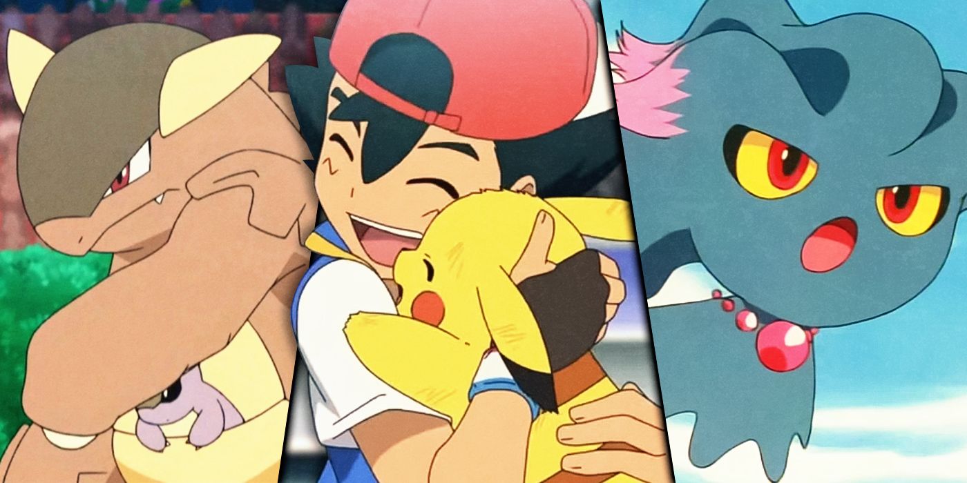 Images of Kangashkan, Ash, Pikachu and Misdreavus in Pokémon