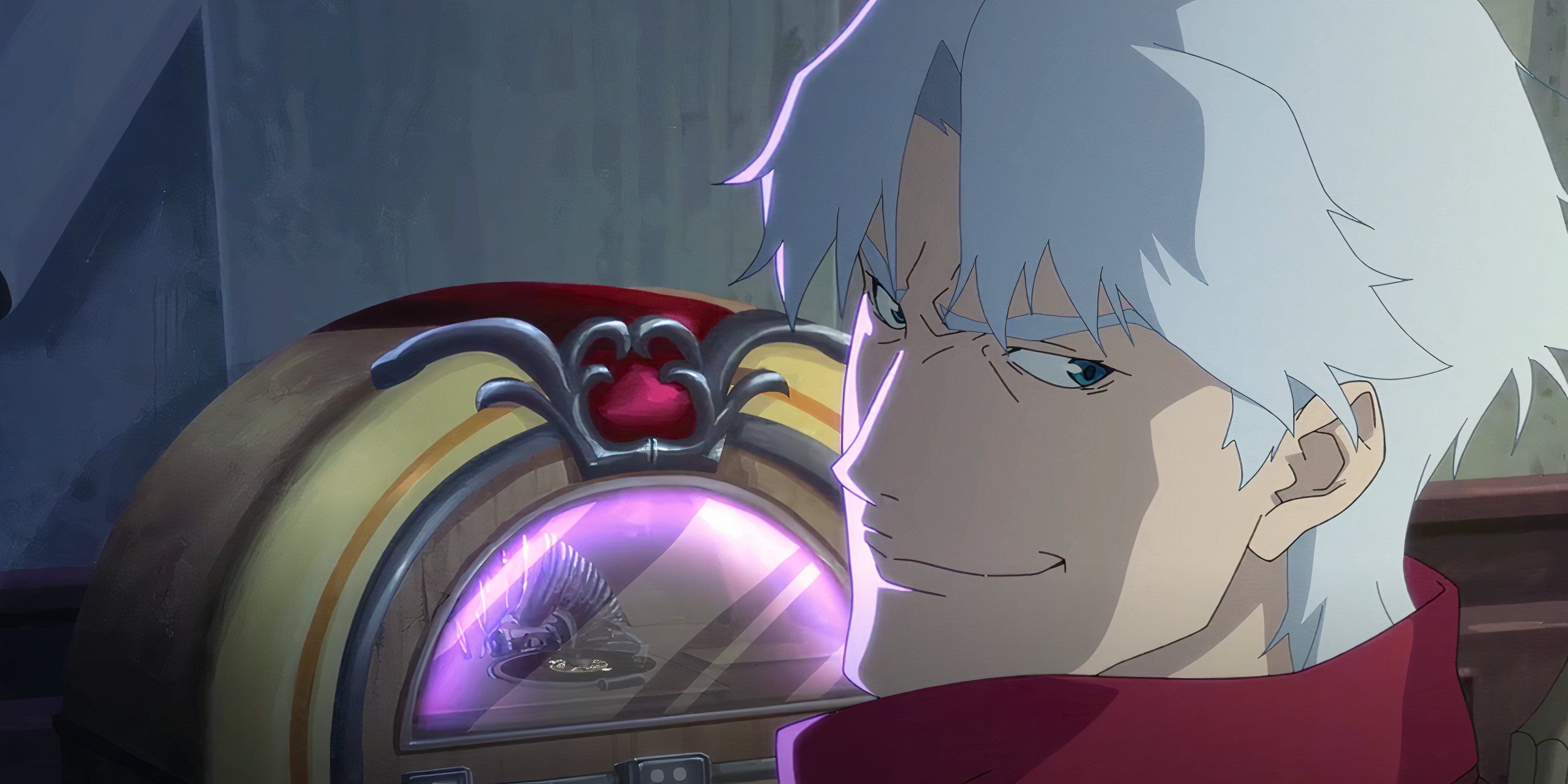 Dante sonríe cerca de una jukebox en Devil May Cry de Netflix