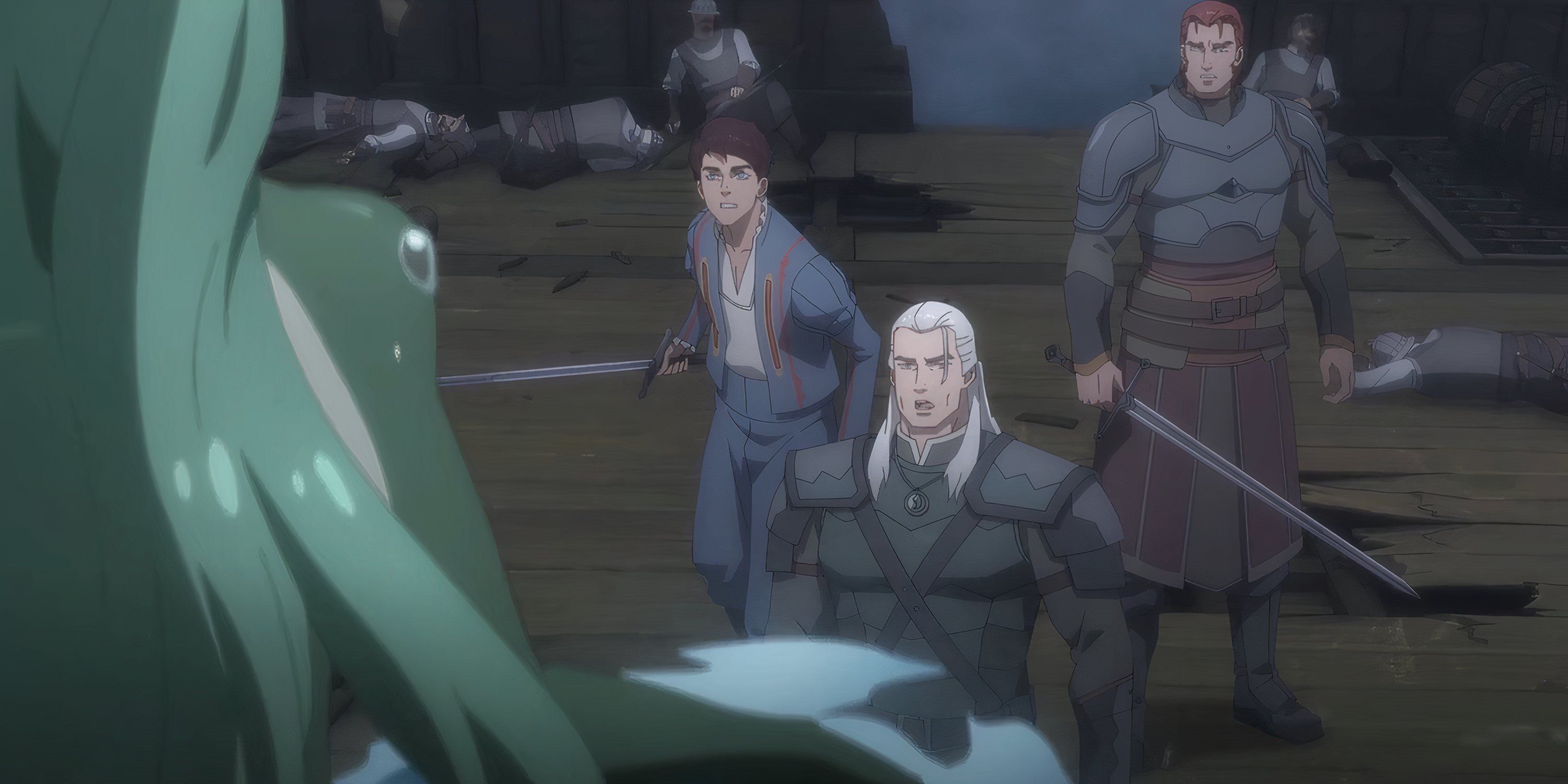Geralt, Jaskier y Zelest luchan contra el ejército de Melusina en The Witcher: Sirens of the Deep
