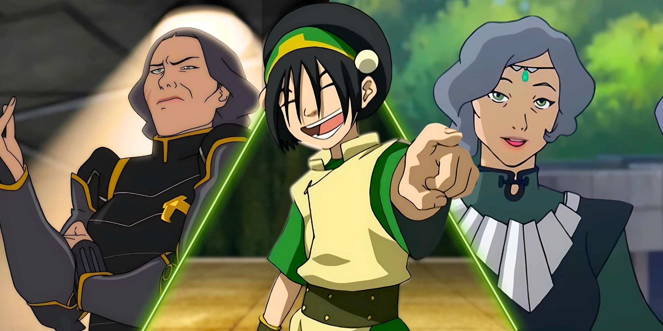 Lin Beifong looking serious, Toph Beifong as a kid, Suyin Beifong looking happy from The Legend Of Korra and Avatar The Last Airbender
