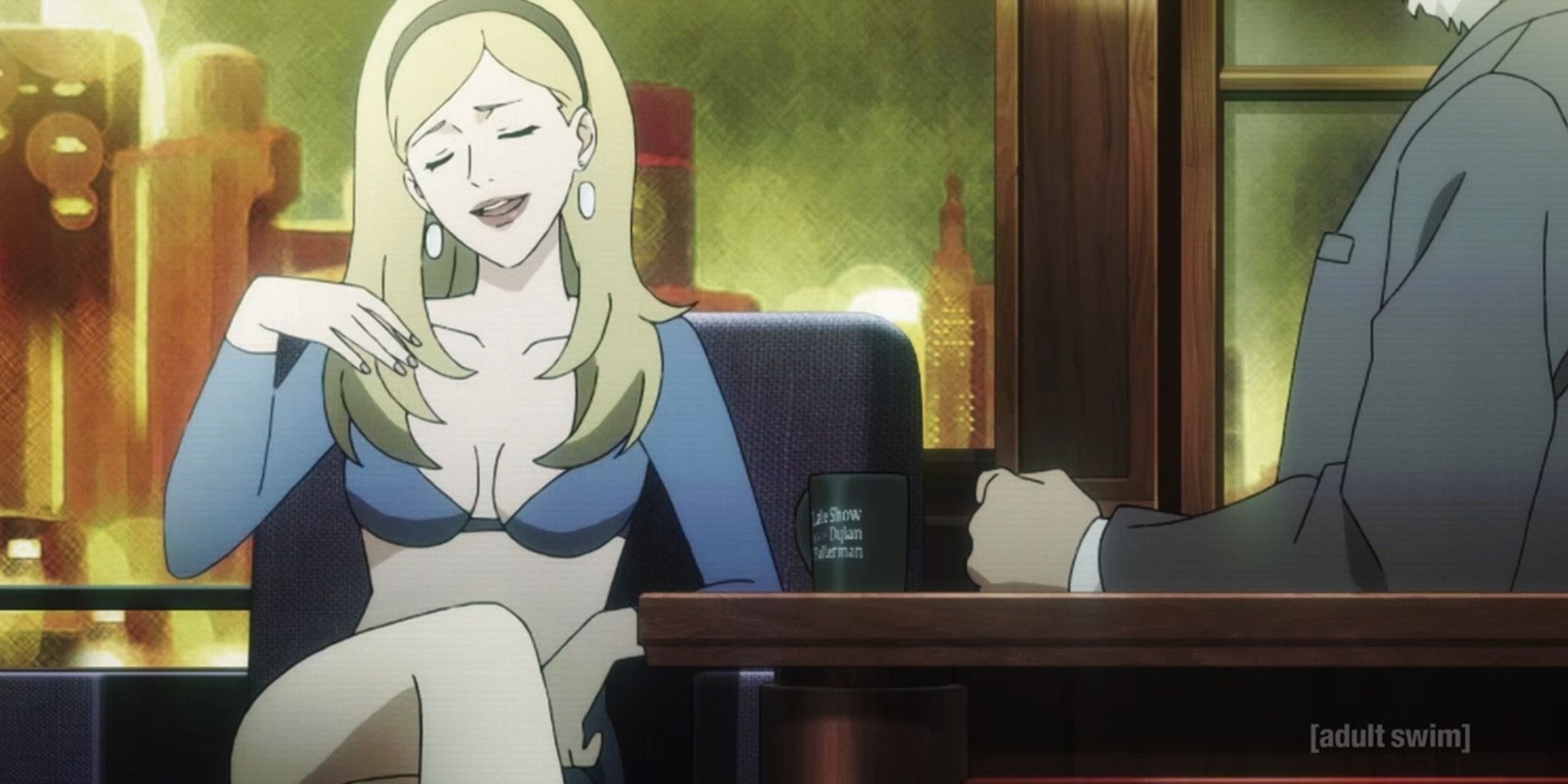 Pop Star Lisa on a talk show in Shinichiro Watanabe’s Lazarus anime Episode 2