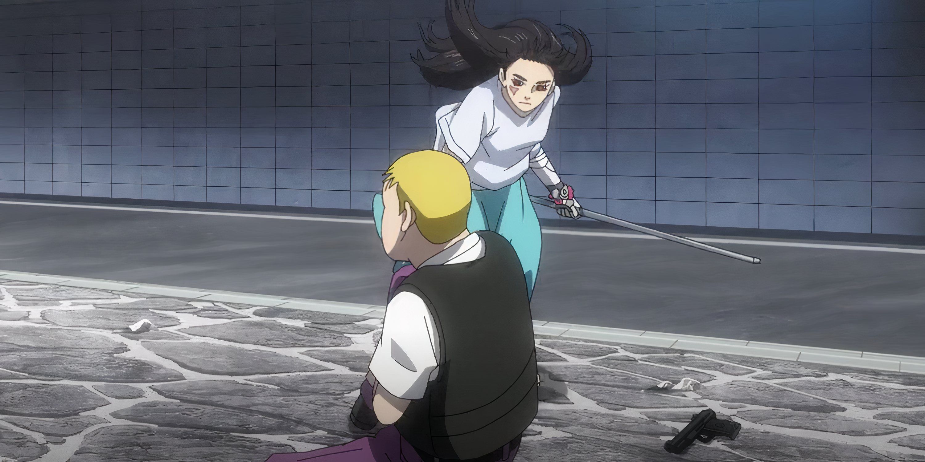 Misaki takes a rod to fight evil humans in Terminator Zero