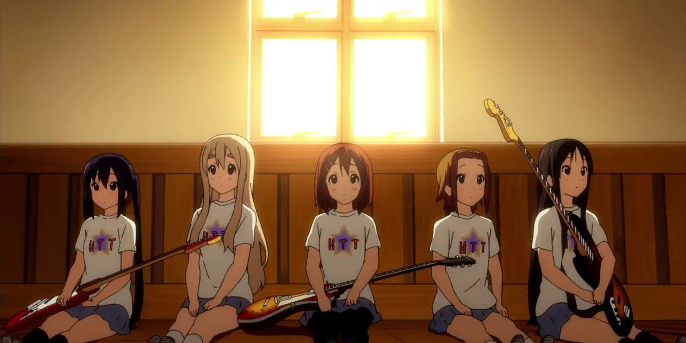 K-On! heroines sitting after the festival