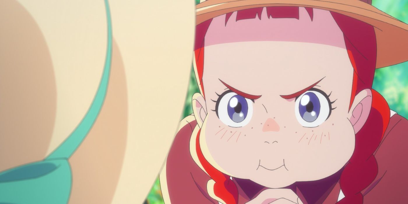 Anne making an intense face while talking to Diana Barry in Anne Shirley.