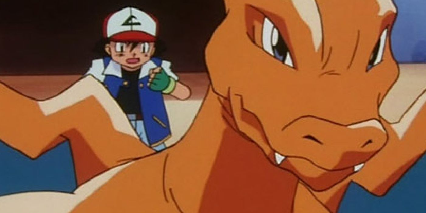Ash and Charizard face Falkner in the Pokémon anime.