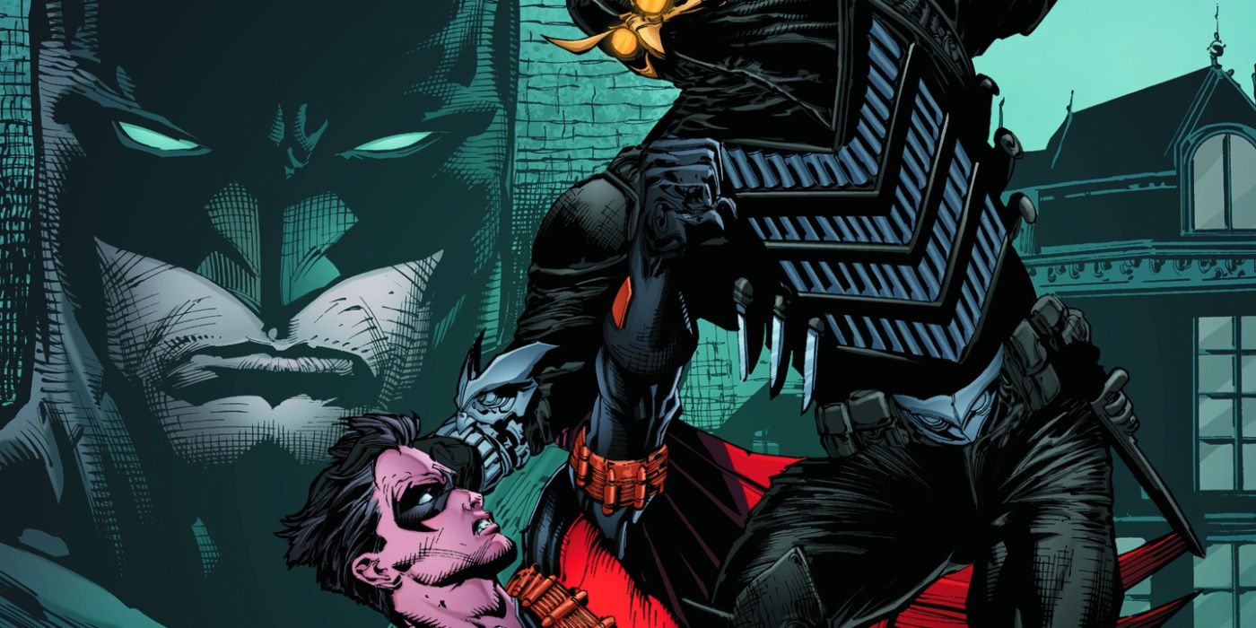 Red Robin locked in combat with the Court of Owls' Talon in Batman: The Dark Knight cover art.