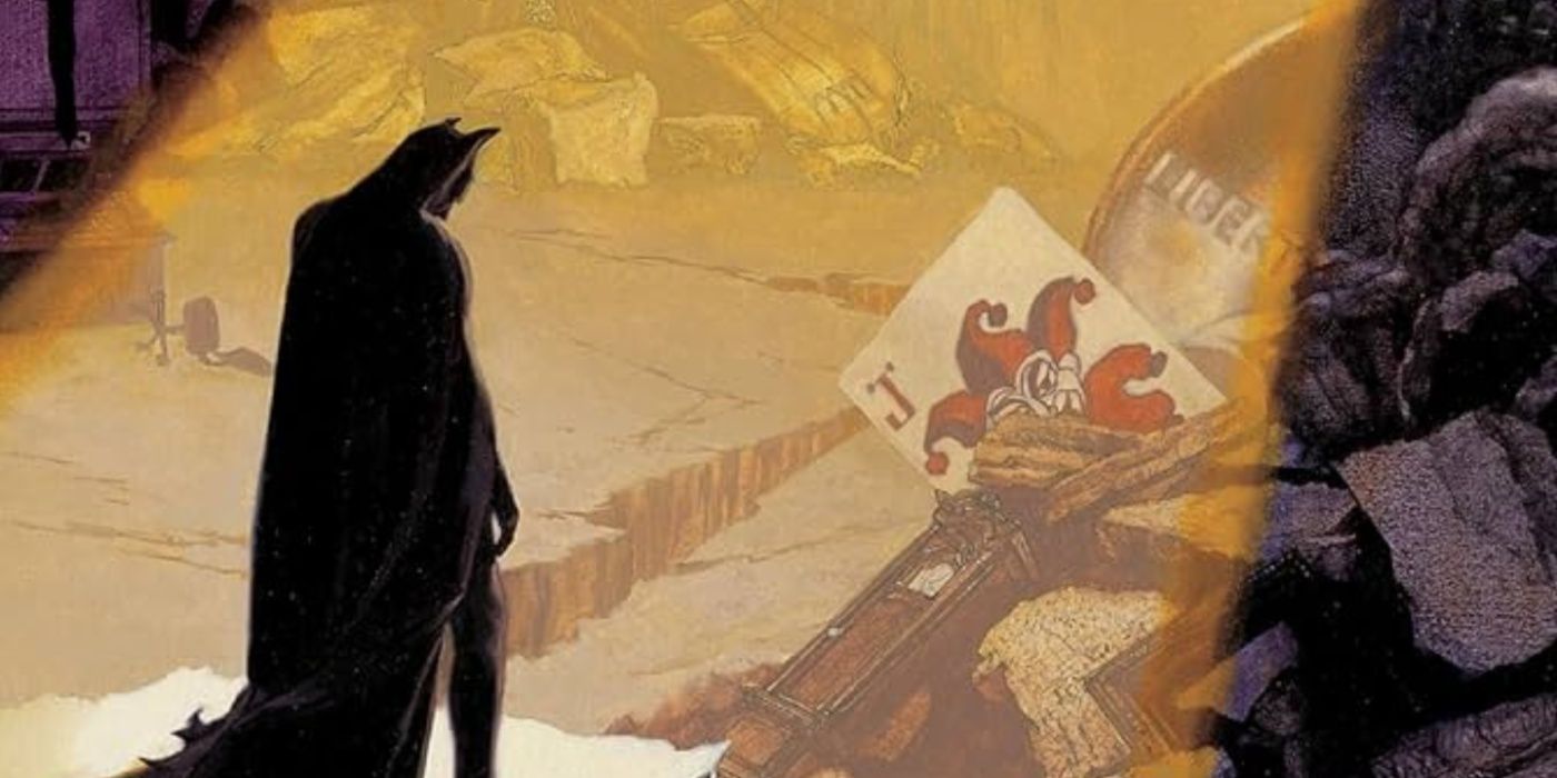 Batman overlooking the destruction in the Batcave in Road to No Man's Land Omnibus cover art.