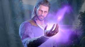Gale with a stern expression as he holds out magic in his hand in Baldur's Gate 3.