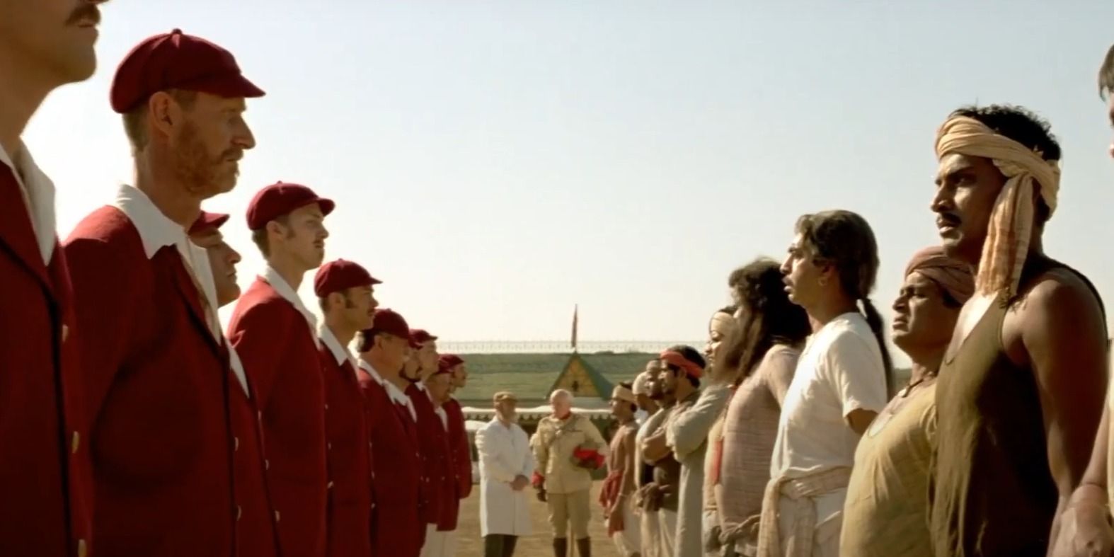 Cast of Lagaan during a cricket match scene in Lagaan-1