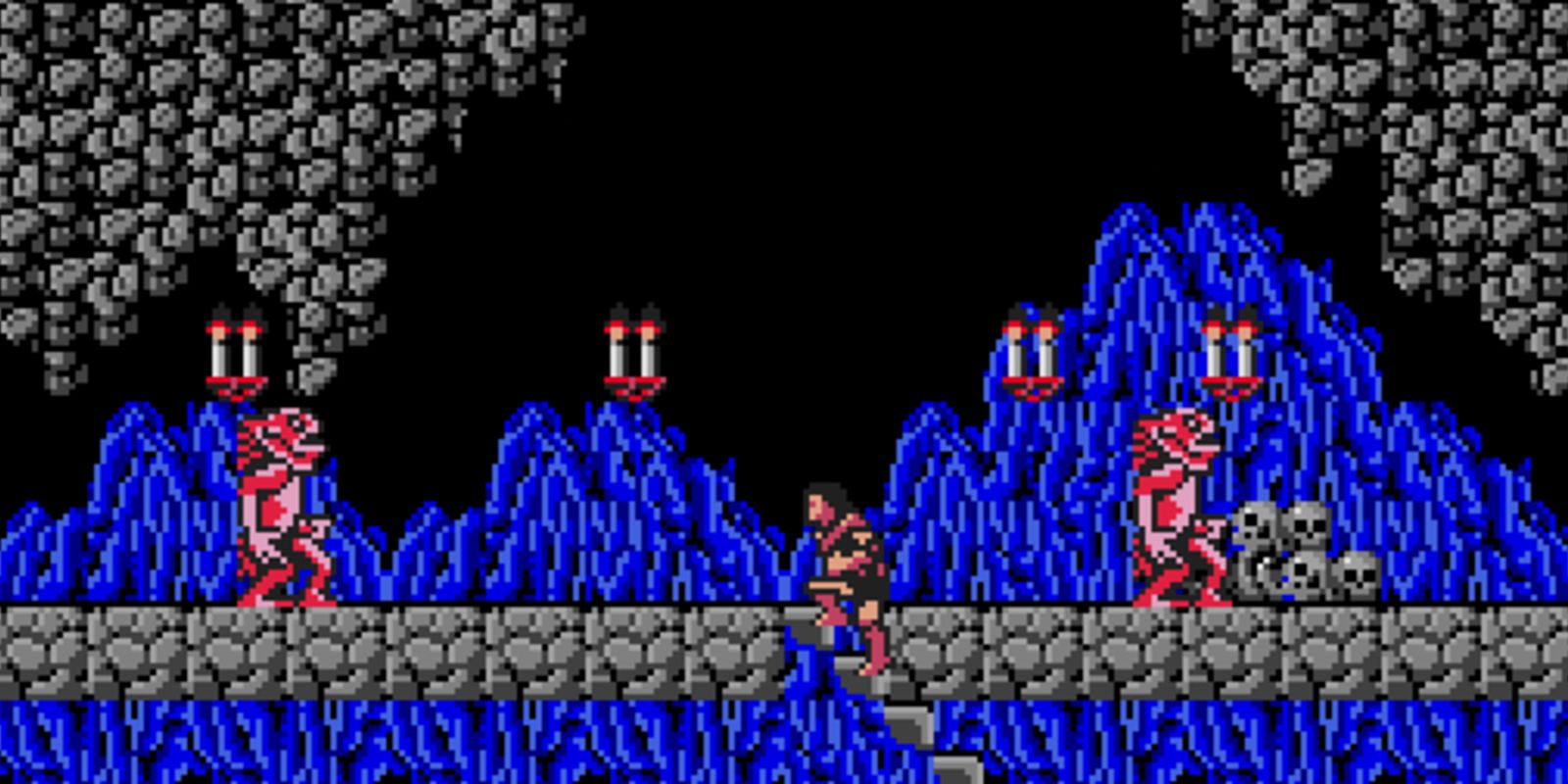Castlevania Sermen en una cueva con escaleras de Simon escalando
