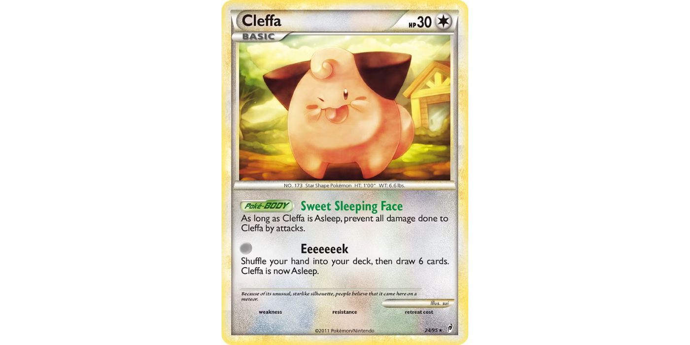 Cleffa sticking its tongue out in Pokémon TCG Call of Legends card art.