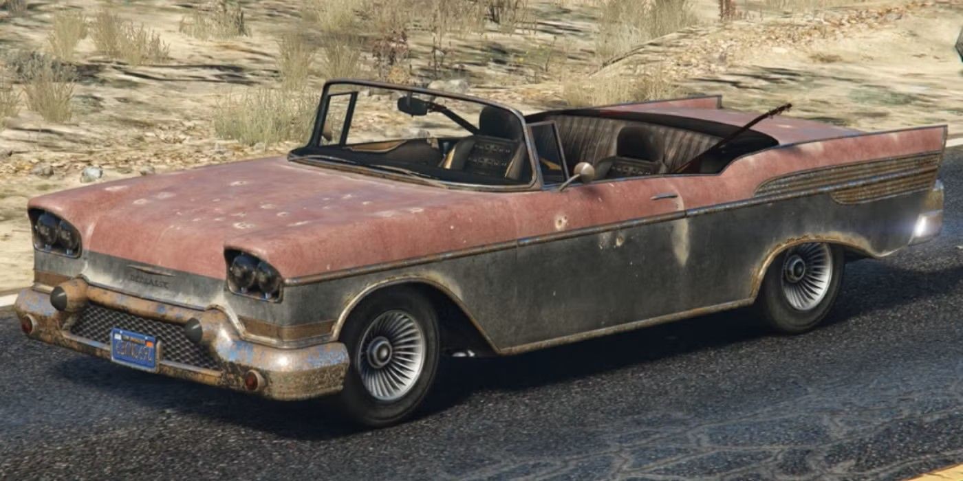 Declass Tornado Mariachi is parked on the side of a road to Grand Theft Auto V.