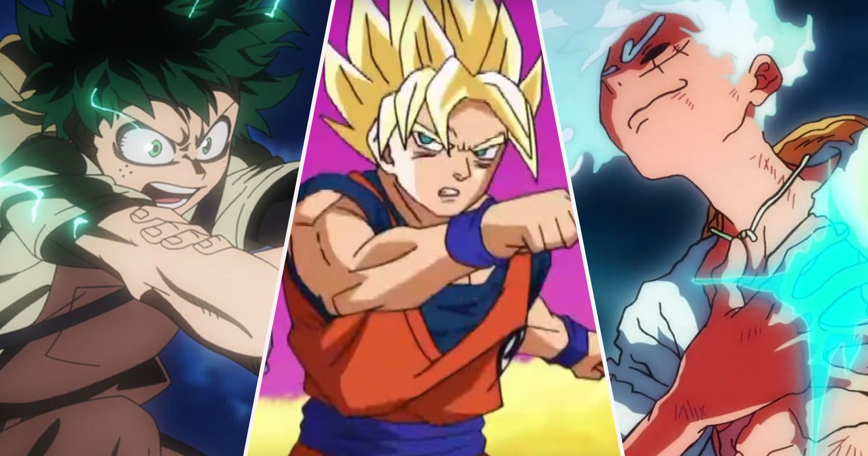 Deku of Mha, Super Saiyan Goku of Dragon Ball Super and Gear 5 Luffy of One Piece