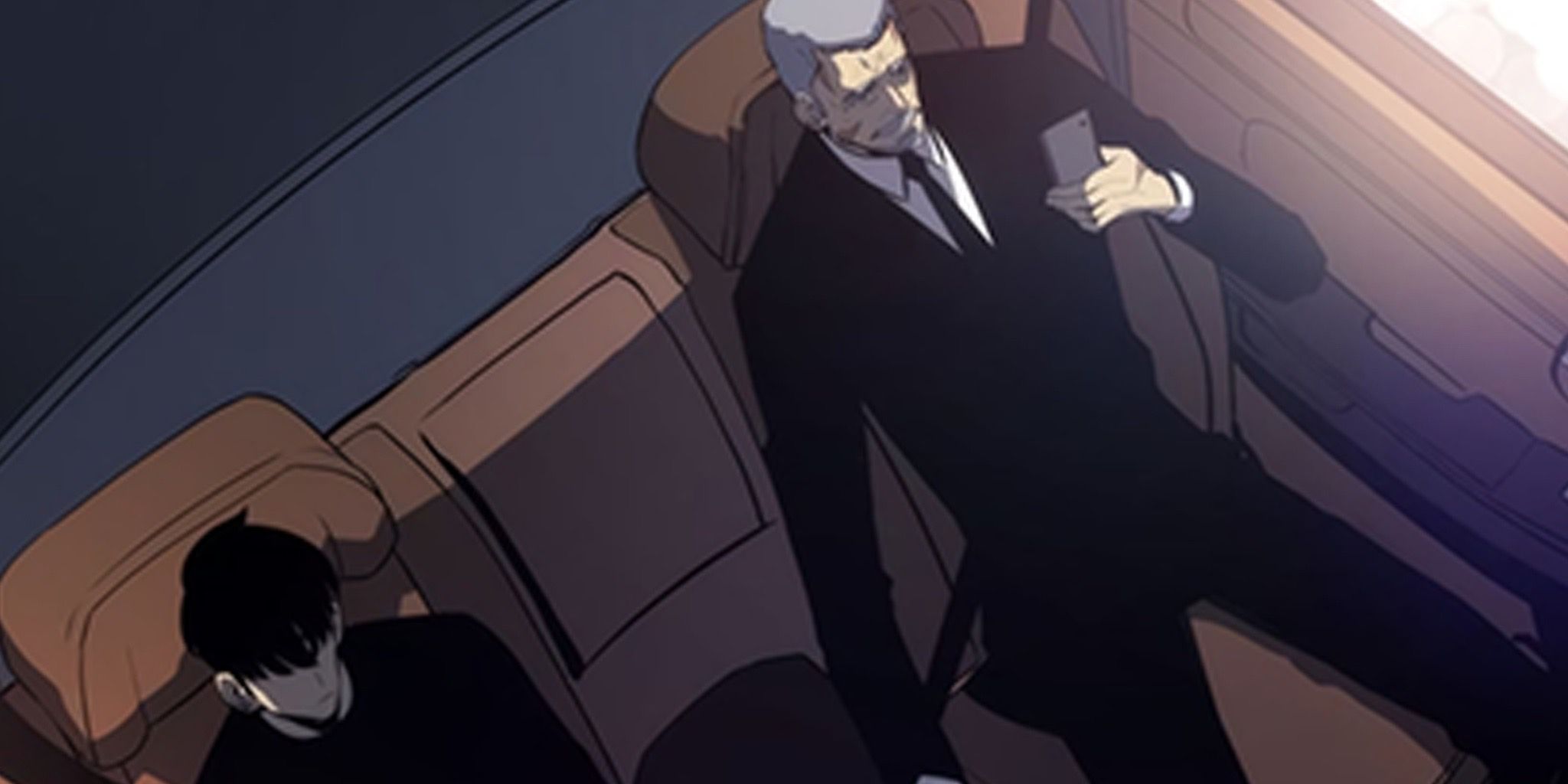 Jinwoo y Gunhee Go hablan durante el arco de la guild Ahjin en el manhwa de Solo Leveling