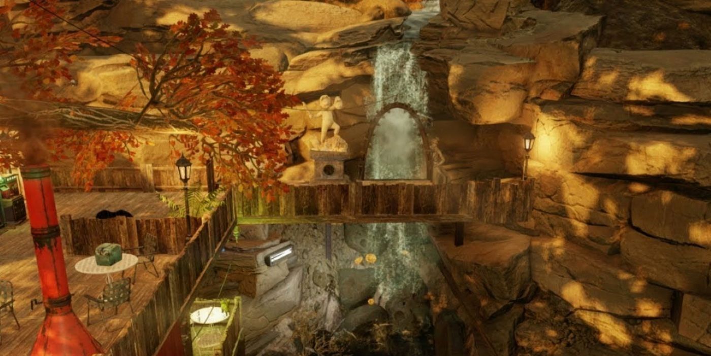 Fallout 76 waterfall in the mire