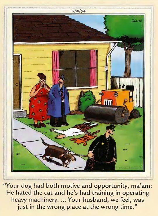 Far Side Cats and Dogs - Motive and Opportunity