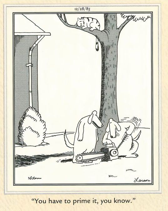 Far Side Cats and Dogs - Prime the Chainsaw