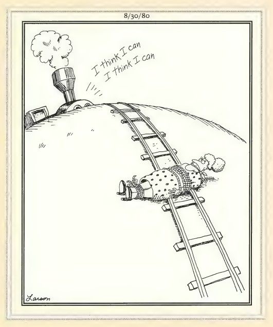A Far Side comic that parodies The Little Engine That Could