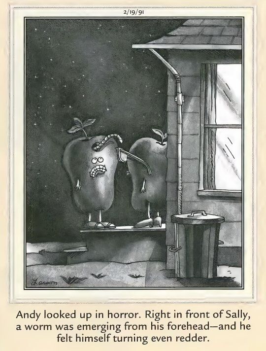 Far Side Fruits and Vegetables - Forehead Worm