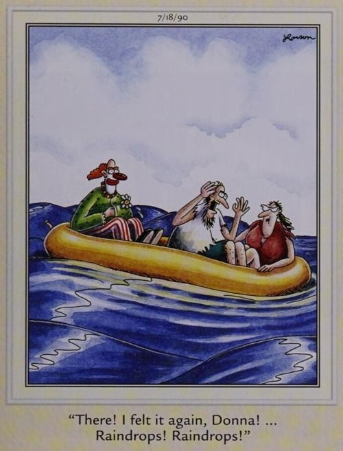 A clown and two others in a life raft