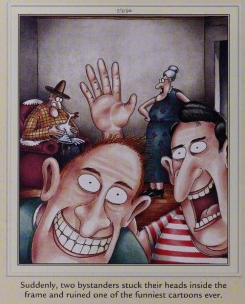 Dos hombres interrumpen un chiste ilustrado