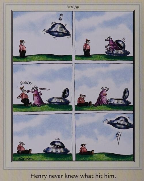 An alien hits a boy and flies away