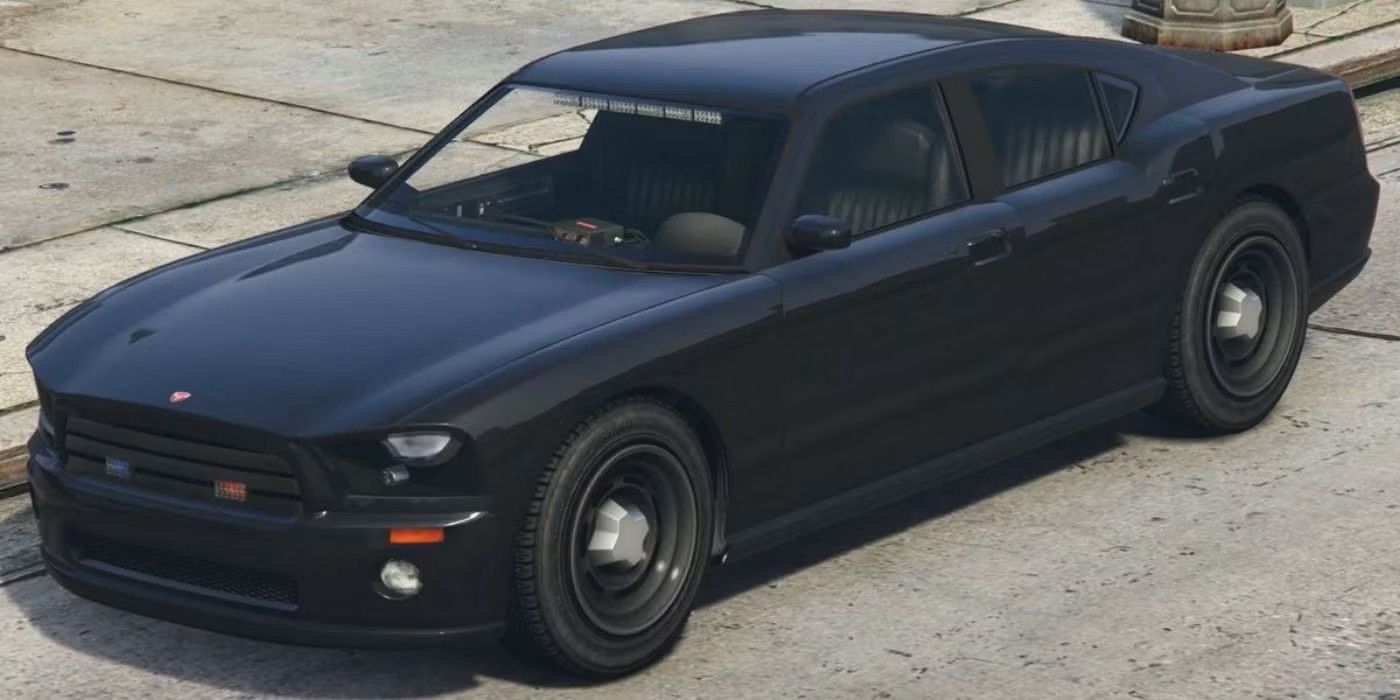 The GTA V FIB buffalo is parked by the sidewalk.