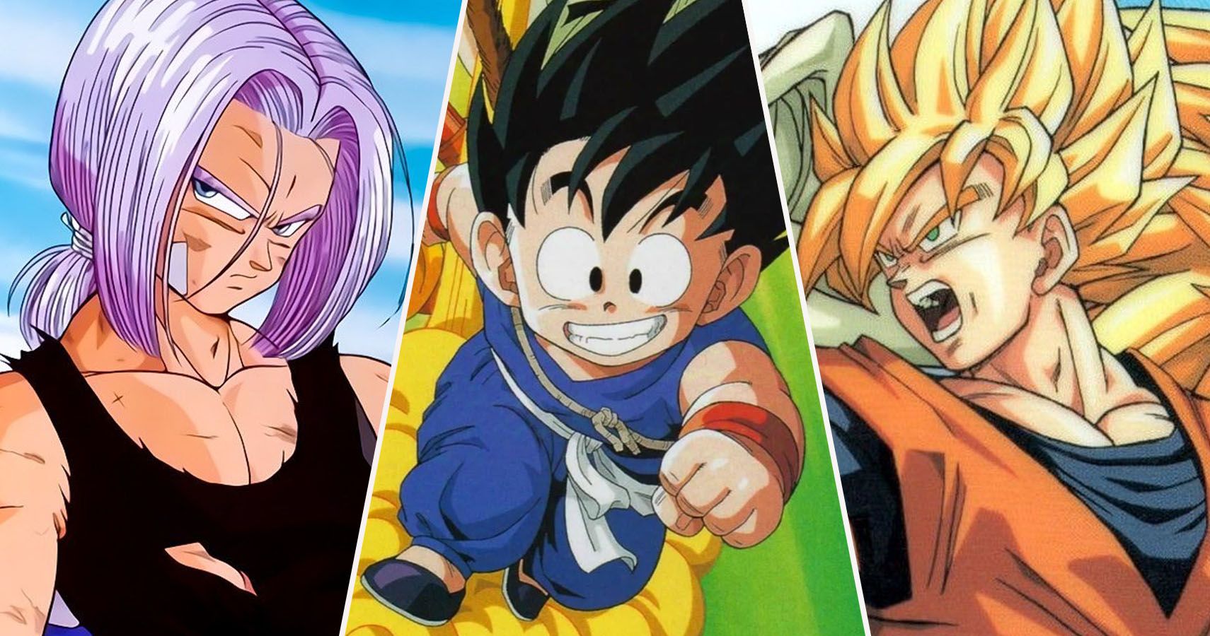Future Trunks, Kid Goku e Super Saiyan Goku de Dragon Ball e DBZ
