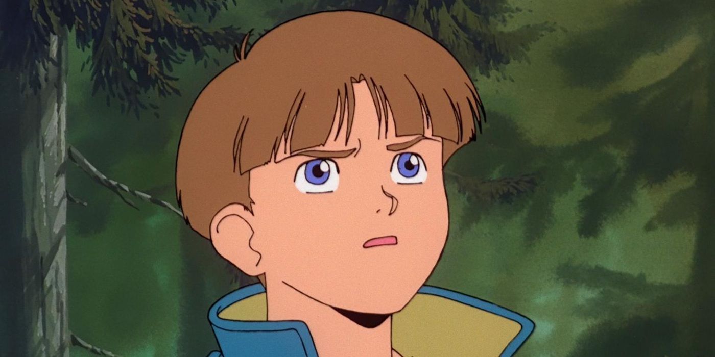 O USO Ewin, de Gundam Victory, parecendo chocado na floresta.