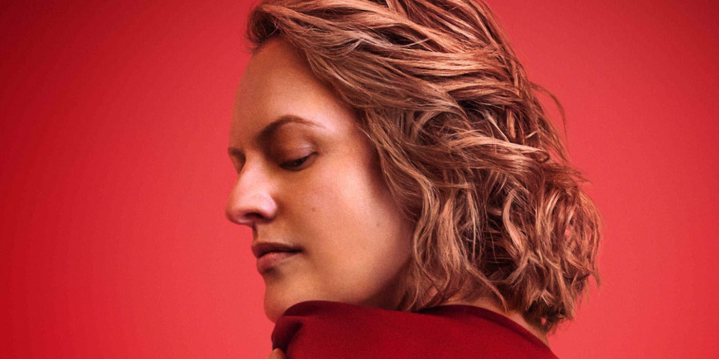 Close-up of June in profile, wearing a red cloak, on The Handmaid's Tale Season 6 TV show poster