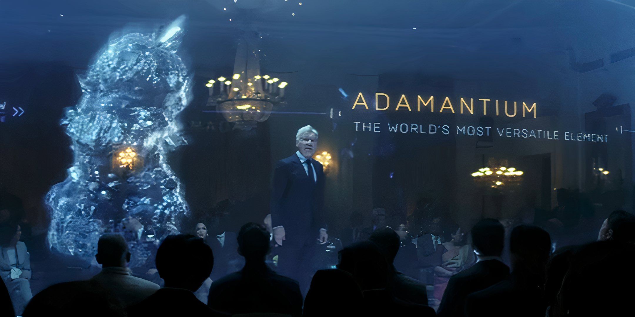 Harrison Ford's President Ross discussed adamantium while presenting images of the material on screen