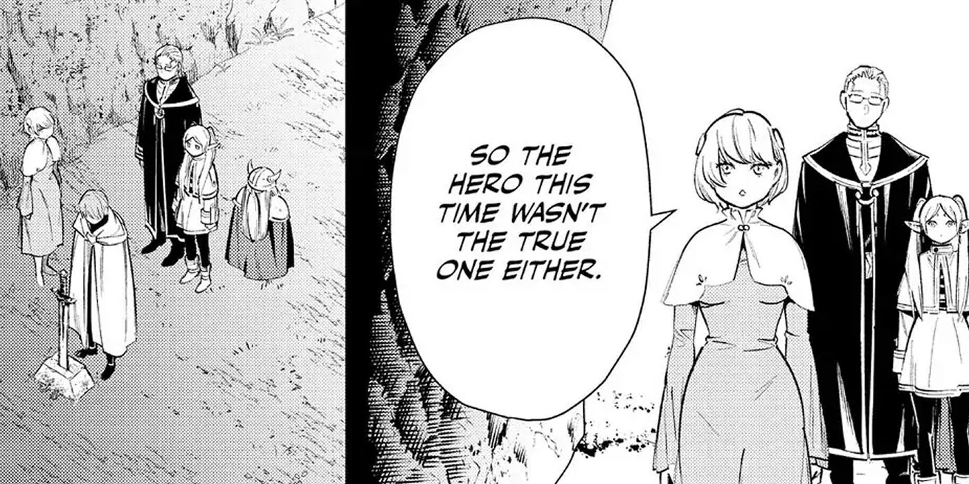 himmel trying to pull the sword of the hero out in frieren beyond journey's end