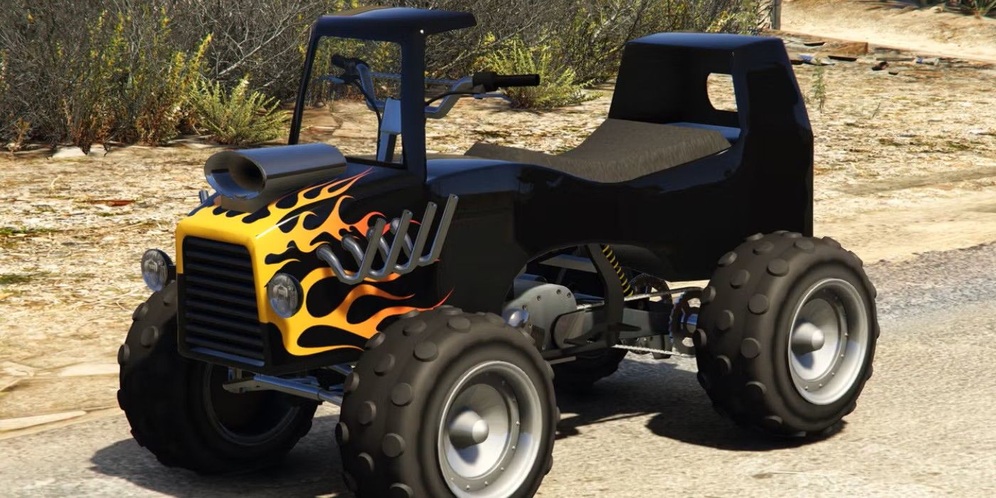 The Blazer Hot Rod is parked on dirt at Grand Theft Auto V.