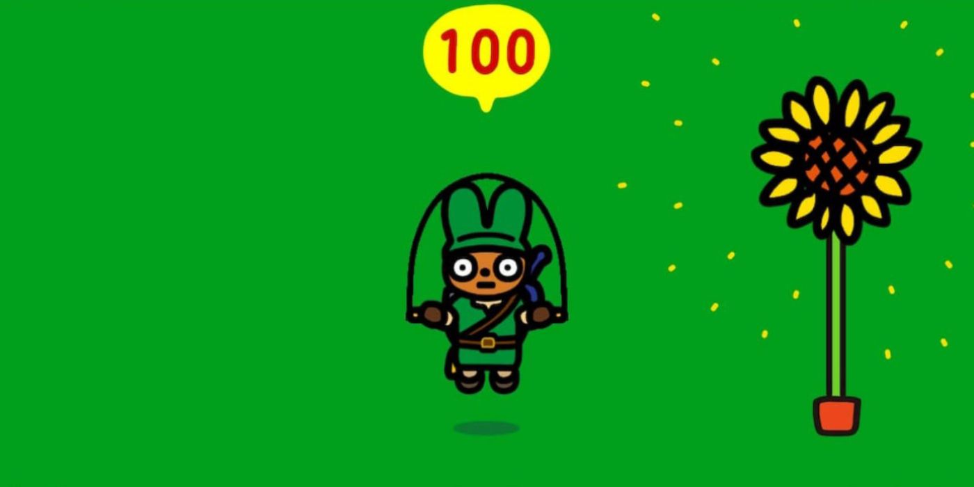 A bunny dressed as Link from The Legend of Zelda jumps rope in Jump Rope Challenge