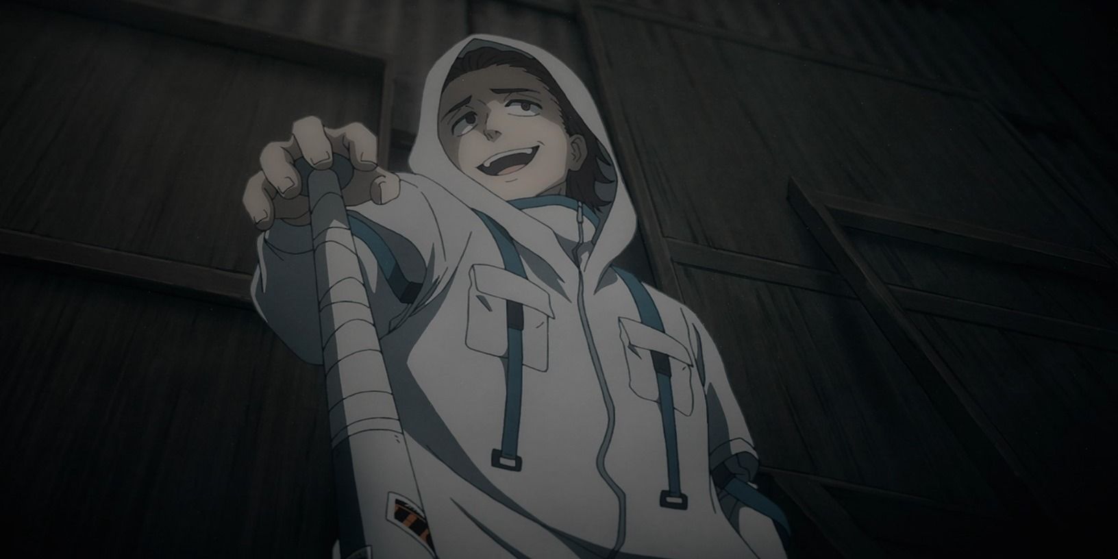 O líder da quilha Shingo Natori sorri enquanto segura um bastão de metal no vento da temporada 2 episódio 2
