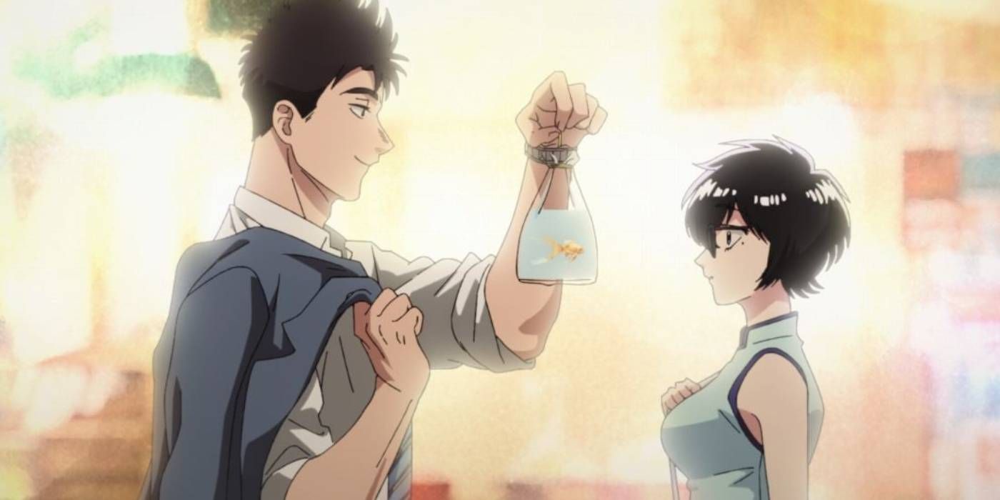 Kudou dá um peixe dourado a Kujirai em Kowloon Romance genérico