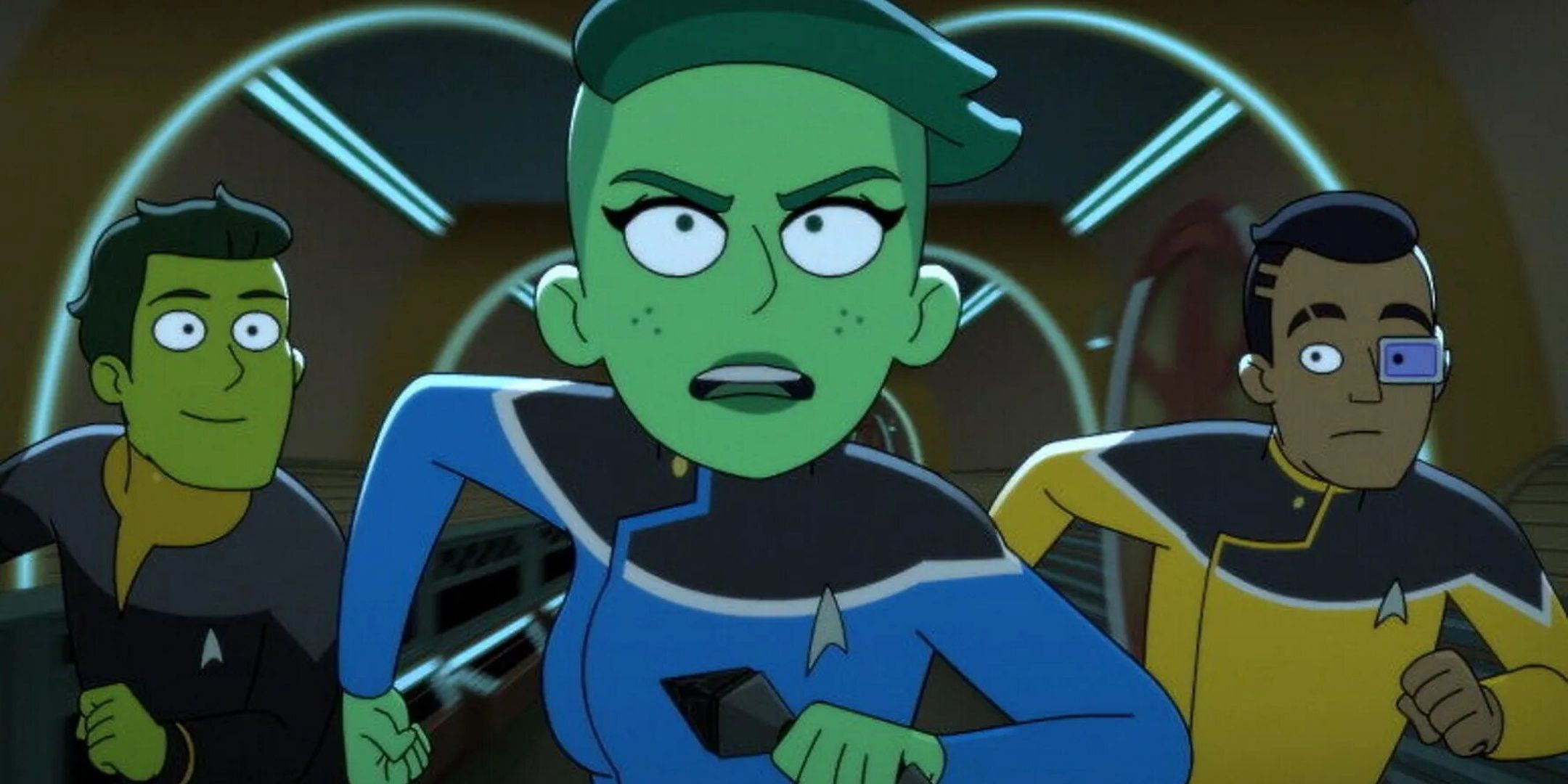 Star Trek Lower Decks Tendi, Rutherford y Mesk