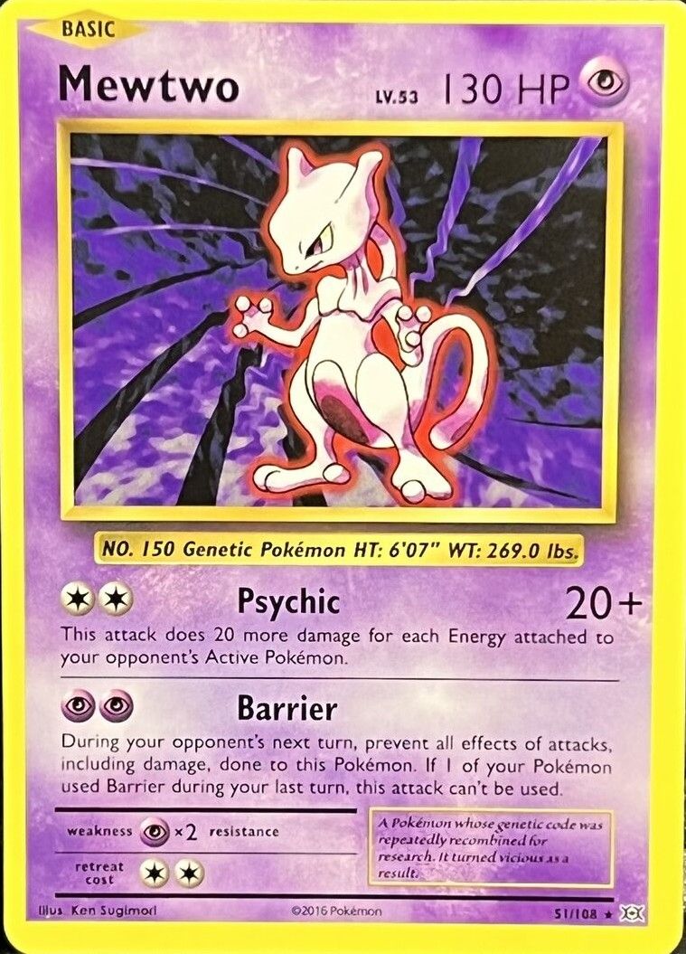 Mewtwo lv. 53 en el juego de cartas de negociación de Pokémon.