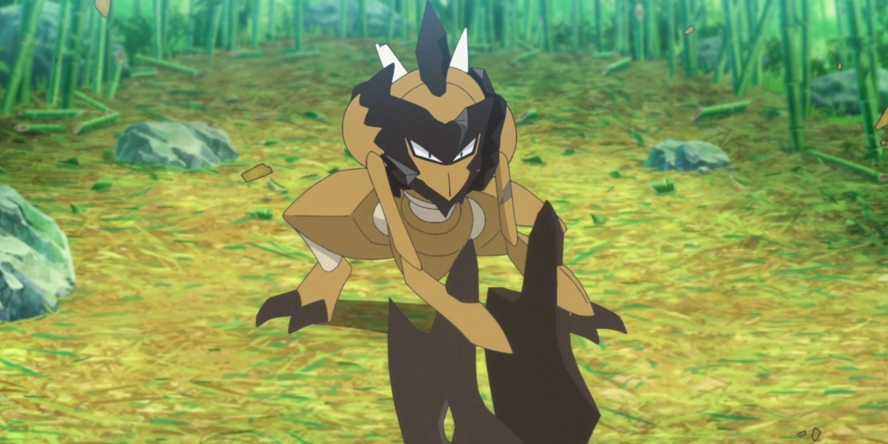 Lucius' Kleaver takes a battle pose in Pokemon Horizons