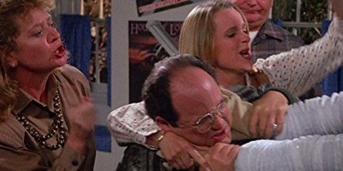 Jason Alexander as George Costanza and Heidi Swedberg as Susan Ross with Bubble Boy in Seinfeld