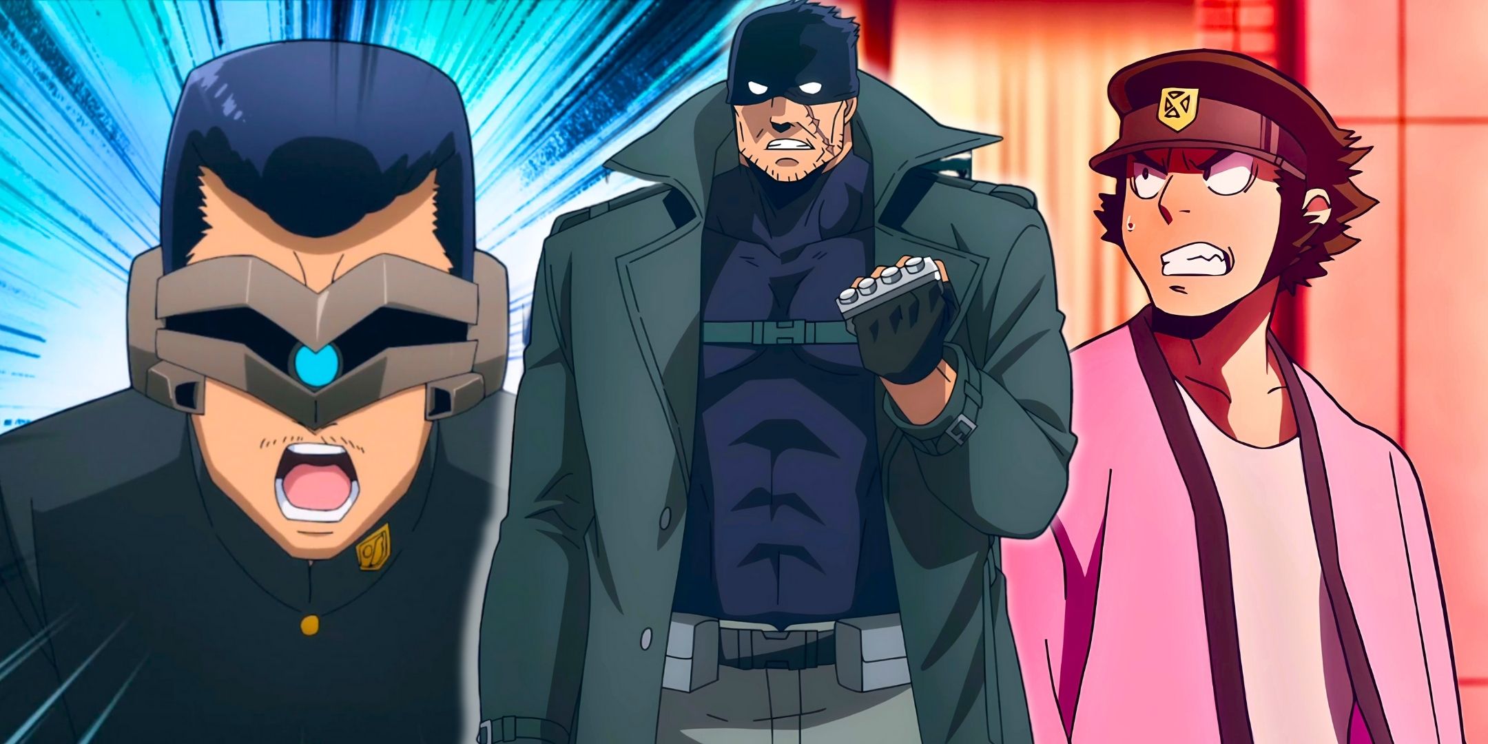 A collage of Ichimoku, Jube and Knuckleduster from My Hero Academia Vigilantes